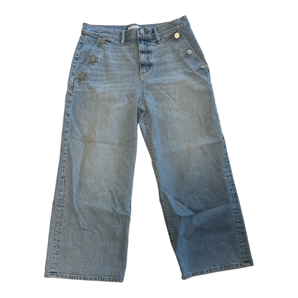 LOFT Wide Leg Jeans Size 8 High Rise Cropped Denim Blue Button Fly Women’s